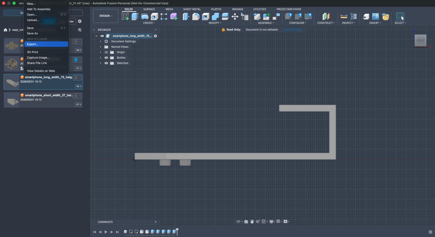 Fusion export menu